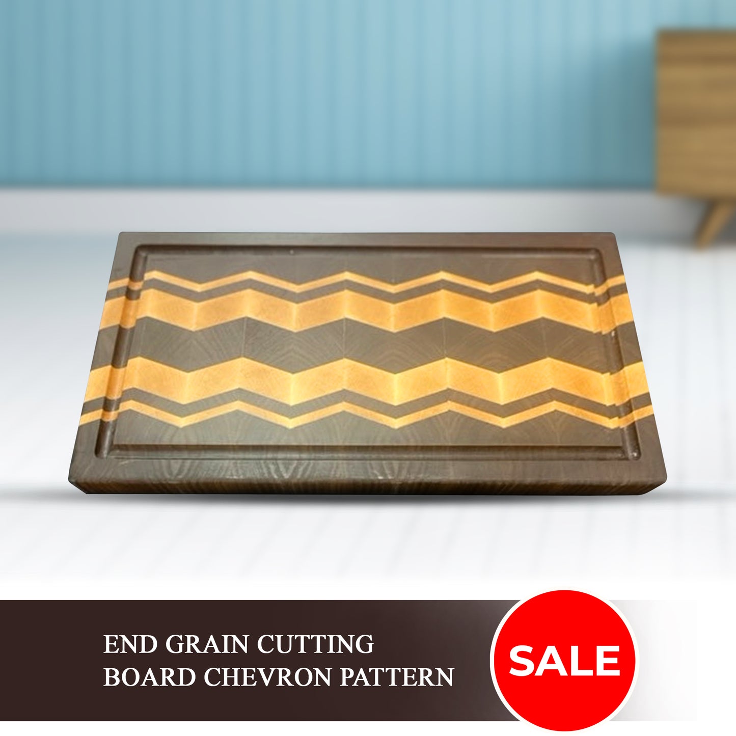 End grain cutting board chevron pattern